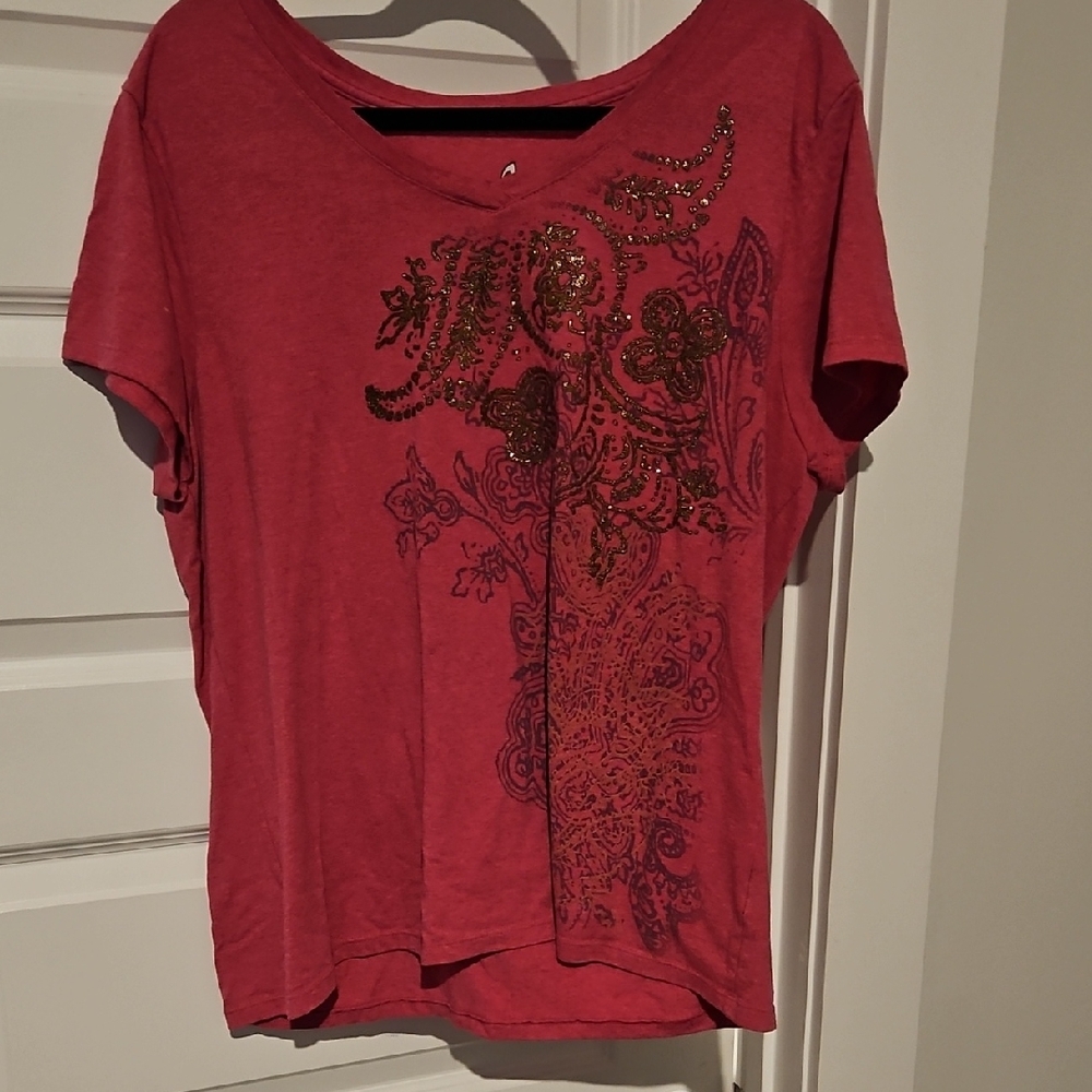 LOW $4.99 SHIPPING. Women's HOT PINK  Embellished SHORT SLEEVE TOP.